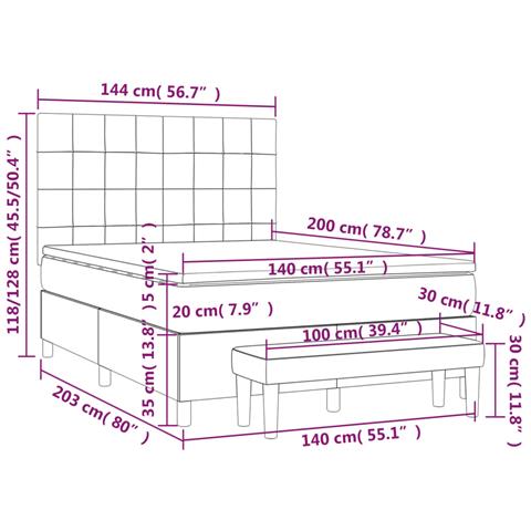 Giroletto a Molle con Materasso Grigio Chiaro 140x200cm Tessuto - Foto 8