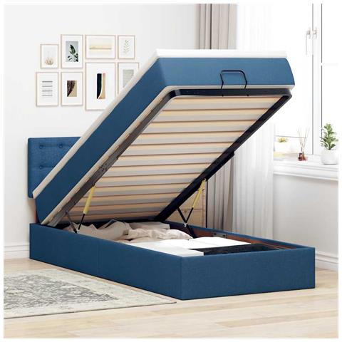 Pouf Letto con Materasso e LED Blu 100x200 cm in Tessuto - Foto 2