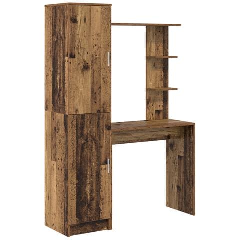 Scrivania con spazio di archiviazione in legno antico e legno ingegnerizzato - Foto 1