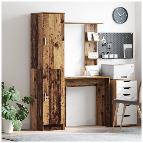 Scrivania con spazio di archiviazione in legno antico e legno ingegnerizzato - Foto 2