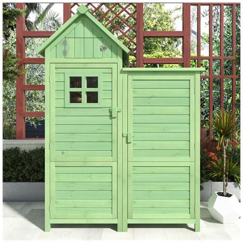 Casetta Da Giardino, 118 X 54 X 173 Cm (lxpxa), Resistente Alle Intemperie, Legno, Verde, Tetto In Pvc (set, 1 Pz., 1xarmadio Per Apparecchiature) - Foto 2