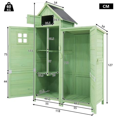 Casetta Da Giardino, 118 X 54 X 173 Cm (lxpxa), Resistente Alle Intemperie, Legno, Verde, Tetto In Pvc (set, 1 Pz., 1xarmadio Per Apparecchiature) - Foto 4