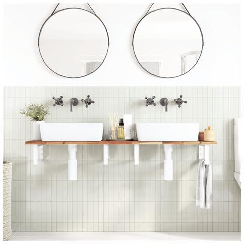 Ripiano A Parete Per Lavabo In Acciaio E Massello Di Acacia - Foto 2