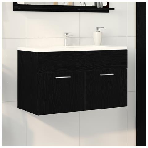 Mobile Lavabo Bagno  Rovere Nero 80x38,5x46 cm Legno Ingegnerizzato - Foto 2