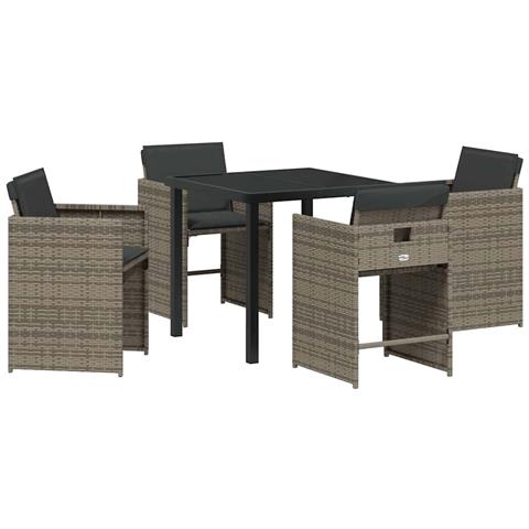 Set da Pranzo per Giardino con cuscino 5 pcs Grigio Poly Rattan - Foto 1