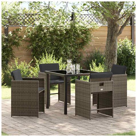 Set da Pranzo per Giardino con cuscino 5 pcs Grigio Poly Rattan - Foto 2