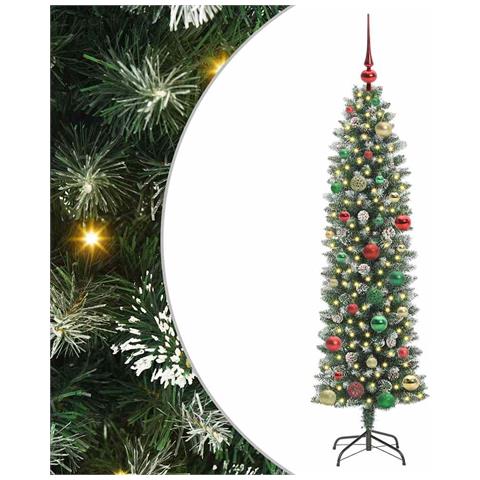 Albero di Natale Artificiale Sottile Verde e Bianco 150 cm - Foto 1