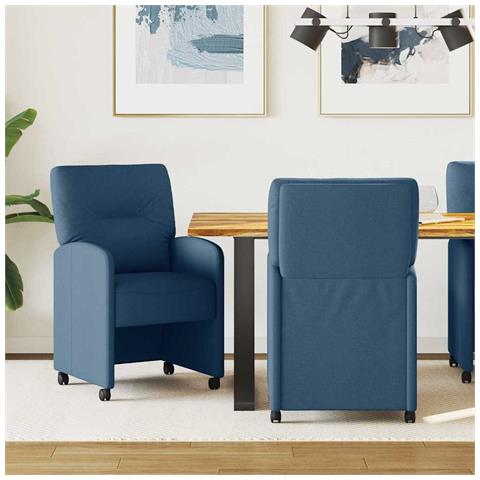 Sedie da Pranzo con Ruote 2 pcs Blu 57 x 67 x 95 cm Tessuto - Foto 2