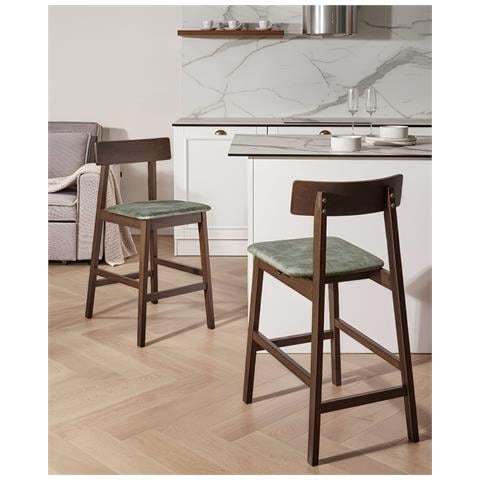 Set Di 2 Sedie Alte Isanti Legno Marrone Scuro /verde - Foto 1