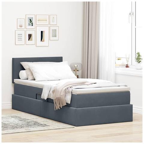 Letto con contenitore e LED Grigio scuro 100 x 200 cm Velluto - Foto 2