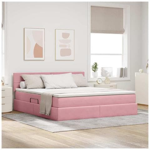 Letto con contenitore e LED con led Rosa 160 x 200 cm Velluto - Foto 2