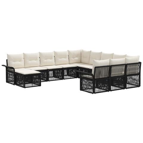 Set Divano da Giardino 12 pcs Nero e Bianco Crema polyrattan - Foto 1