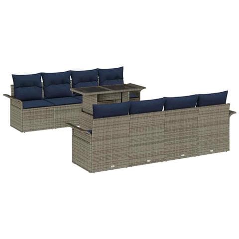 Set Divano da Giardino 9 pcs Grigio Rattan in Polipropilene - Foto 1