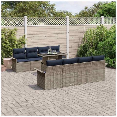 Set Divano da Giardino 9 pcs Grigio Rattan in Polipropilene - Foto 2