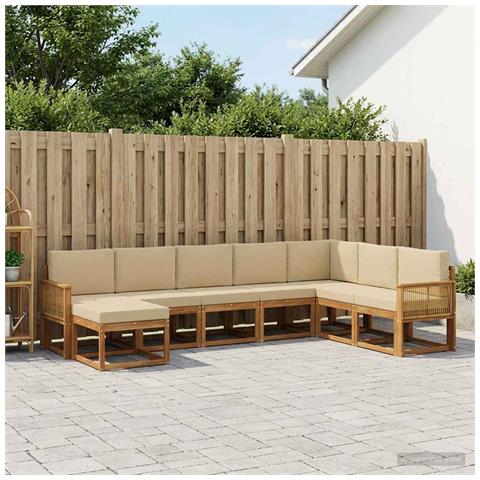 Set di divani da esterno con cuscino 8 pcs Naturale e Beige - Foto 2