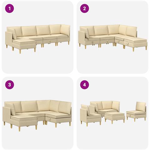 Set di divani modulari con spazio di archiviazione 5 pcs Crema - Foto 9