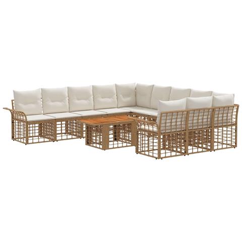 Set Divano da Giardino 12 pz Naturale e Bianco Crema polyrattan - Foto 1