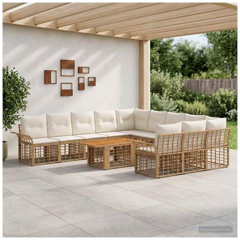 Set Divano da Giardino 12 pz Naturale e Bianco Crema polyrattan - Foto 10