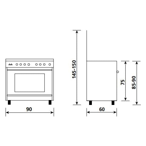 Cucina a Gas UN965VI 5 Fuochi a Gas Forno Gas Multifunzione Ventilato Classe A Dimensioni 90 x 60 cm Colore Inox Serie Unica - Foto 4