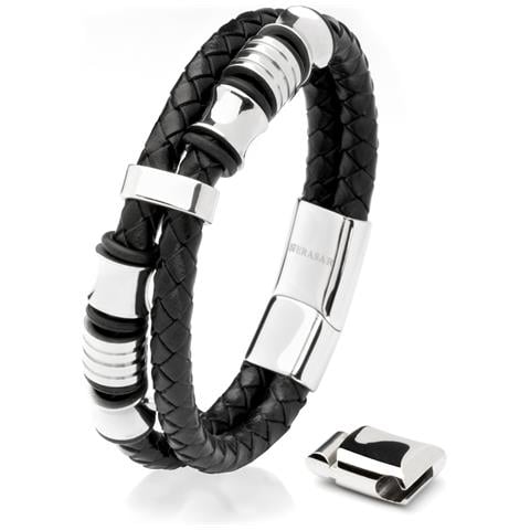 Bracciale in Pelle da Uomo ""Spirit"" 23cm Argento - Foto 1
