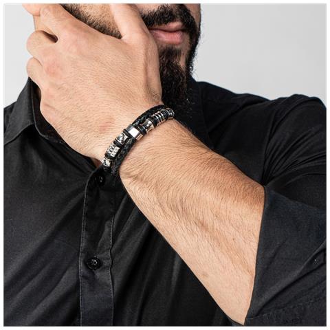 Bracciale in Pelle da Uomo ""Spirit"" 23cm Argento - Foto 6