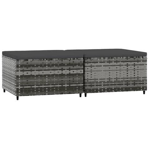 Poggiapiedi Da Giardino Con Cuscini 2 Pz In Polyrattan Grigio - Foto 1