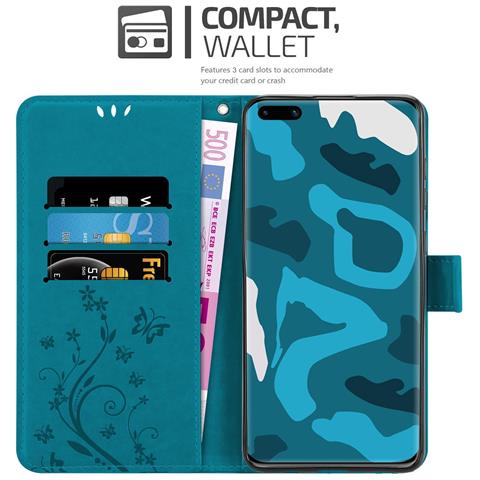 Cadorabo Custodia Compatibile Con Huawei P40 In Blu Fiore - Coperchio Protettivo In Design Floreale Con Chiusura Magnetica, Funzione Stand E Slot Per Carte - Foto 2