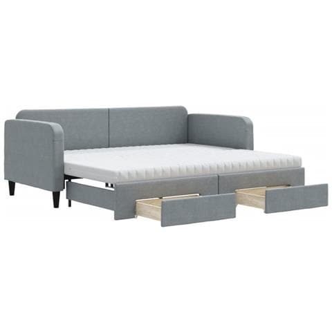 Divano Letto Estraibile Cassetti Grigio Chiaro 90x200cm Tessuto - Foto 1