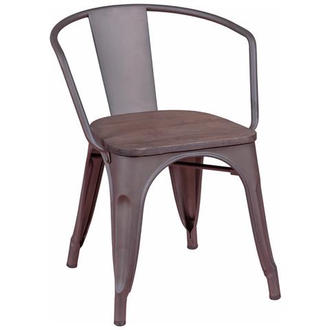 Sedia Industriale Invecchiata Con Braccioli E Seduta In Legno - Bistro - Foto 1