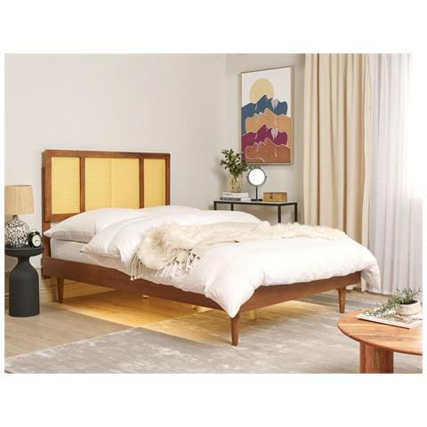 Letto Con Led Rattan Auray 140 X 200 Cm Marrone - Foto 1