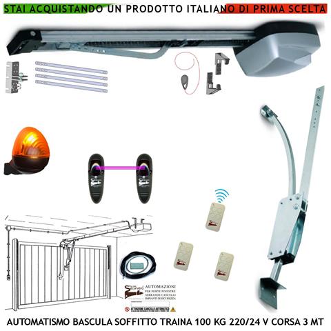 Automazione Porta Basculanti 220/24 V Traina 100 Kg Autoreverse 3 Radiocomandi Archetto Fotocellule Faro 24 Led A Pare - Foto 1