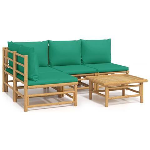 Set Salotto da Giardino 5pz con Cuscini Verdi Bambù - Foto 1