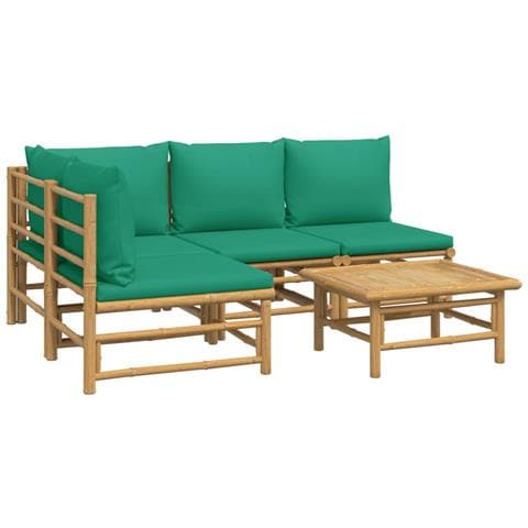 Set Salotto da Giardino 5pz con Cuscini Verdi Bambù - Foto 2
