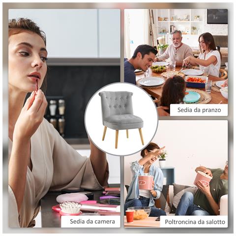 Sedia Moderna Per Soggiorno E Sala Da Pranzo Con Seduta Imbottita E Tessuto Vellutato, 60x66x79 Cm, Grigia - Foto 2