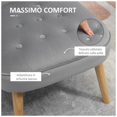 Sedia Moderna Per Soggiorno E Sala Da Pranzo Con Seduta Imbottita E Tessuto Vellutato, 60x66x79 Cm, Grigia - Foto 6