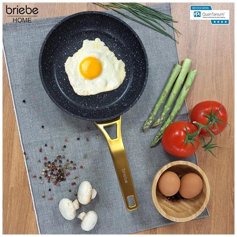 Briebe Gold Titanium Set 3 Padelle Antiaderenti Induzione Titanio 20-24-28cm, Alluminio Forgiato  Nero - Foto 2
