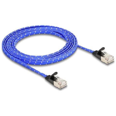 Cavo di rete piatto RJ45 con rivestimento intrecciato Cat. 6A U /FTP 2 m blu - Foto 1