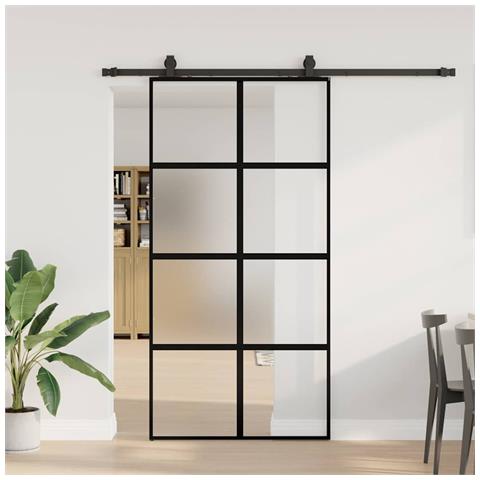 Porta Scorrevole Ferramenta Nera 102,5x205 cm Vetro Temperato - Foto 1