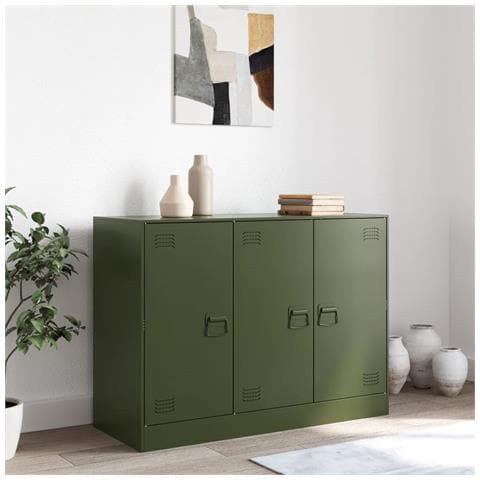 Credenza Verde Oliva 99x39x73 Cm In Acciaio - Foto 3