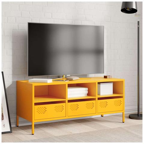 Mobile Tv Giallo Senape 101,5x39x43,5 Cm In Acciaio - Foto 3