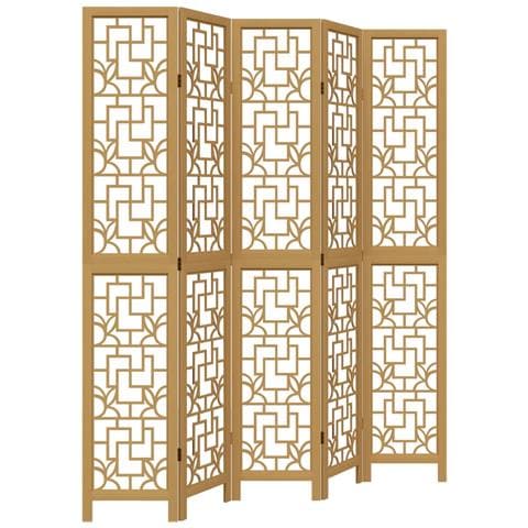 Divisorio Ambienti 5 Pannelli Marrone Legno Massello Paulownia - Foto 2