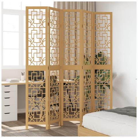 Divisorio Ambienti 5 Pannelli Marrone Legno Massello Paulownia - Foto 1