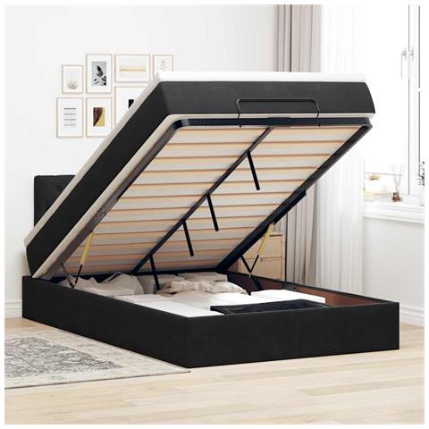 Pouf Letto Con Materasso E Led Nero 120x190cm In Velluto - Foto 1