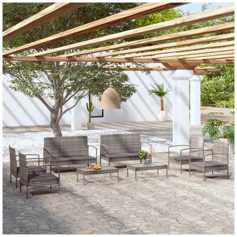 Set Divani Da Giardino 8 Pz Con Cuscini In Polyrattan Grigio - Foto 8