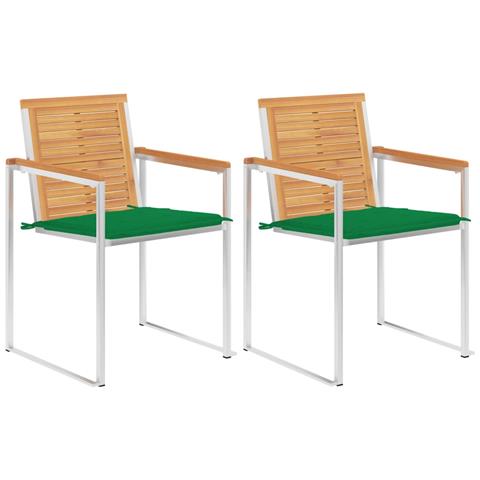 Sedie Da Giardino 2 Pz Con Cuscini In Legno Di Teak E Acciaio - Foto 2
