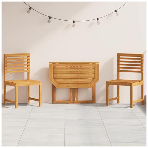 Set Bistro da Giardino 3 Pezzi in Legno Massello di Acacia di - Foto 2