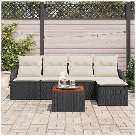 Set di divani da giardino  di 6 pezzi con cuscini in rattan nero sintetico e acacia, Divano da giardino  per 2 persone con ripostiglio e cuscini in rattan nero sintetico - Foto 2