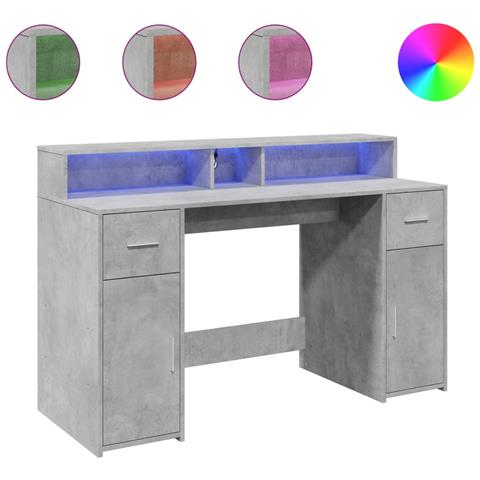 Scrivania con Luci LED Grigio Cemento 140x55x91 cm Multistrato - Foto 1