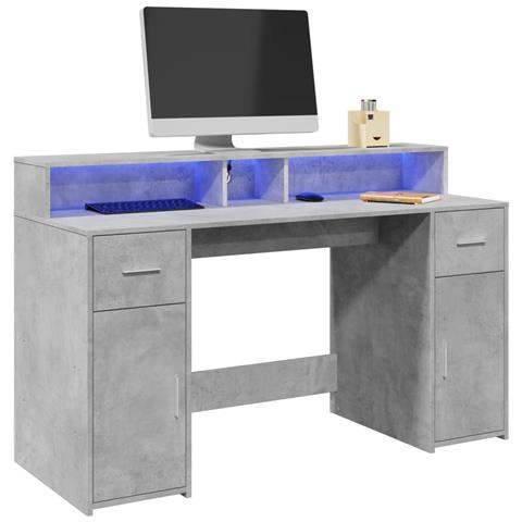 Scrivania con Luci LED Grigio Cemento 140x55x91 cm Multistrato - Foto 2