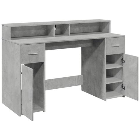 Scrivania con Luci LED Grigio Cemento 140x55x91 cm Multistrato - Foto 9